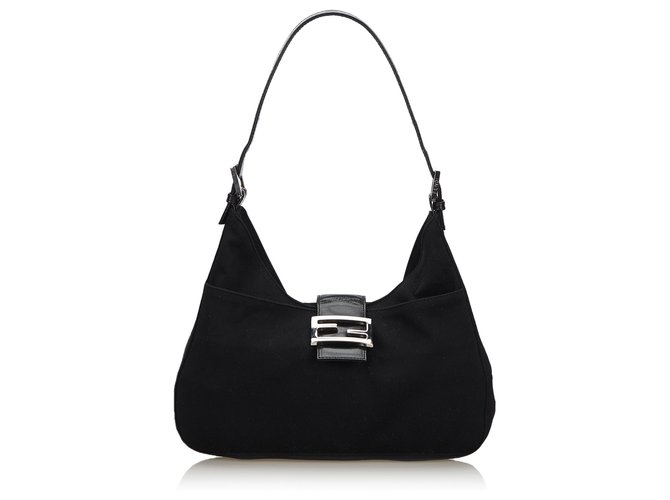 Fendi Black Fabric Shoulder Bag Leather Plastic  ref.136805