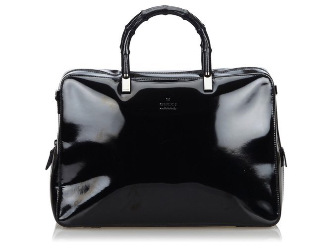 Gucci Black Bamboo Patent Leather Briefcase Wood  ref.136811