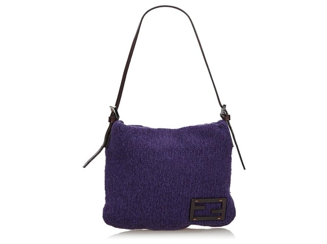 Fendi Purple Knit Baguette Leather Cloth  ref.136820