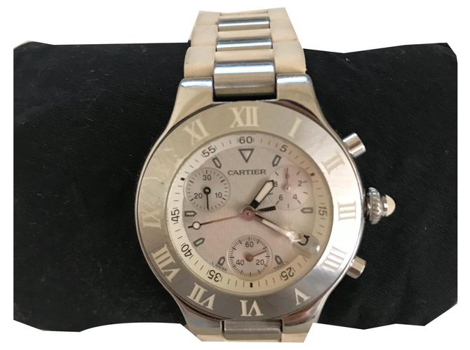 Cartier Chronoscaph Uhr Silber Weiß Metallisch Stahl  ref.136860