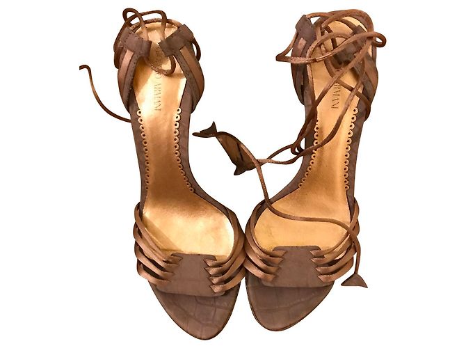 Sandali Giorgio Armani in pelle e seta Beige Bronzo