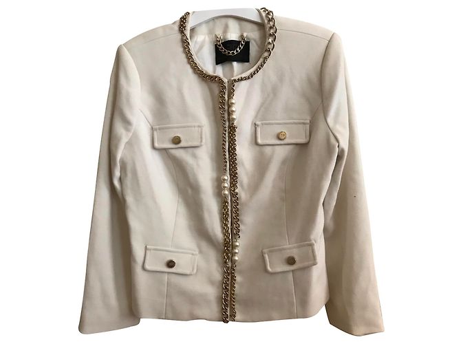 Elisabetta Franchi Kurze Jacke Weiß Metallic Metallisch