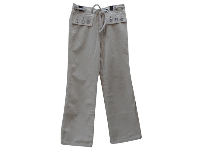 Louis Vuitton Pantalons, leggings Soie Coton Beige  ref.136871