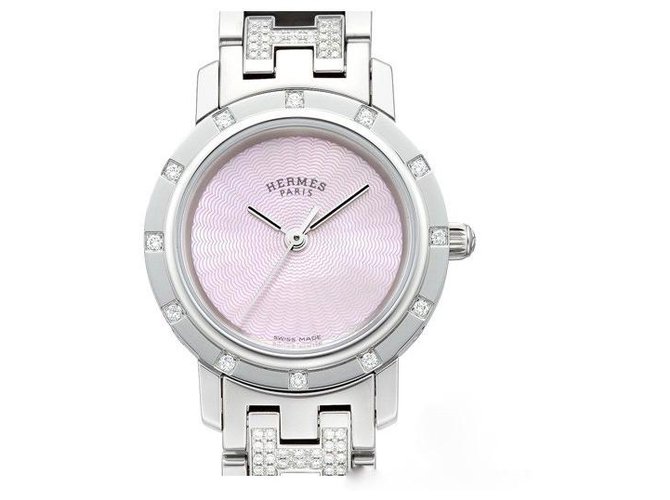 Hermès UHR HERMES CLIPPER DIAMANTEN Pink Grau Stahl  ref.136881