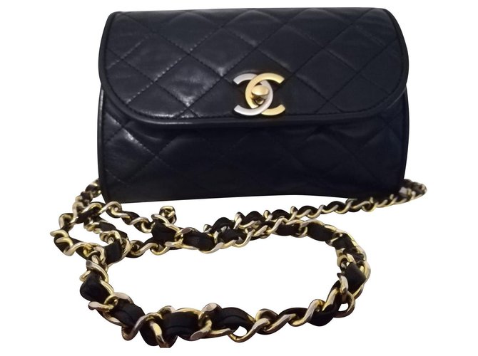 Wallet On Chain Chanel Monedero en Cadena Negro Piel de cordero  ref.136895