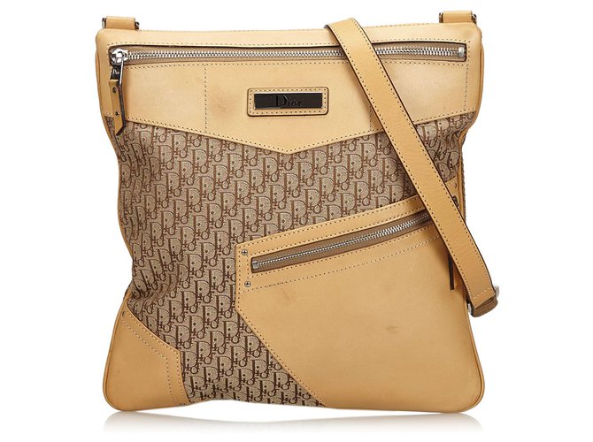 Dior Brown Dior Oblique Canvas Crossbody Bag Beige Leather Cloth Cloth  ref.137038