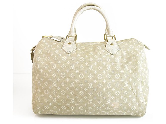 Louis Vuitton de White Dune Mini Lin Speedy 30 Satchel Bag Boston Handbag Blanco Lienzo  ref.137041
