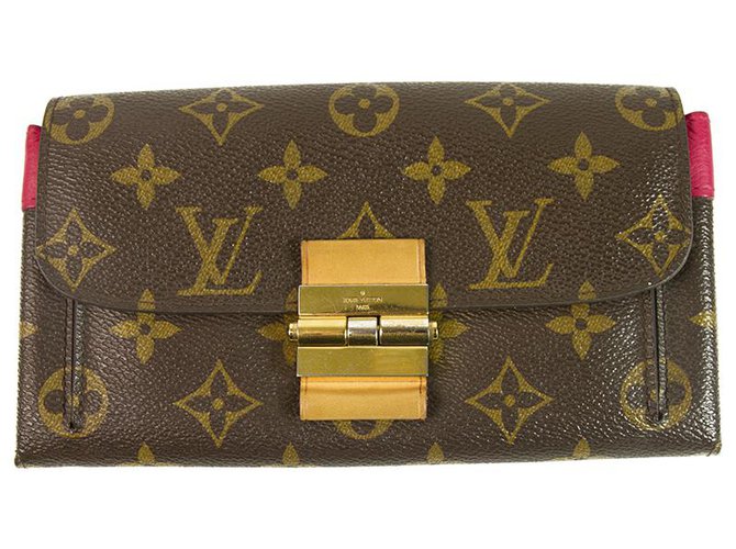 Louis Vuitton LV Monogram Canvas & Fuchsia Leather Women's Long Wallet Brown  ref.137064