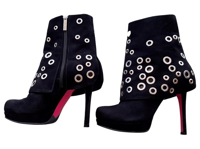 Luciano Padovan Ankle boots rounded zipped stiletto heels Black Metallic Metal Deerskin  ref.137069