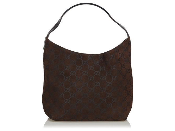 Gucci Black GG Suede Shoulder Bag Leather  ref.137137