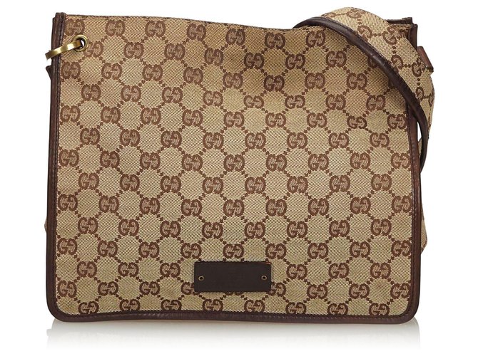 Gucci Brown GG Canvas Crossbody Bag Beige Leather Cloth Cloth  ref.137169