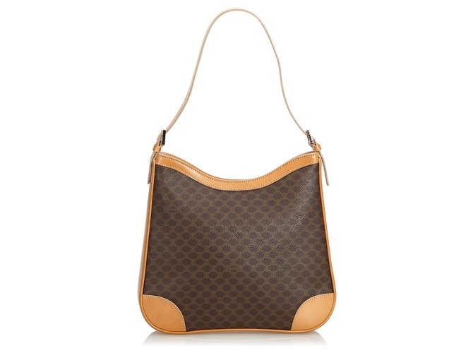 Céline Celine Brown Macadam Jacquard Shoulder Bag Leather Cloth  ref.137171
