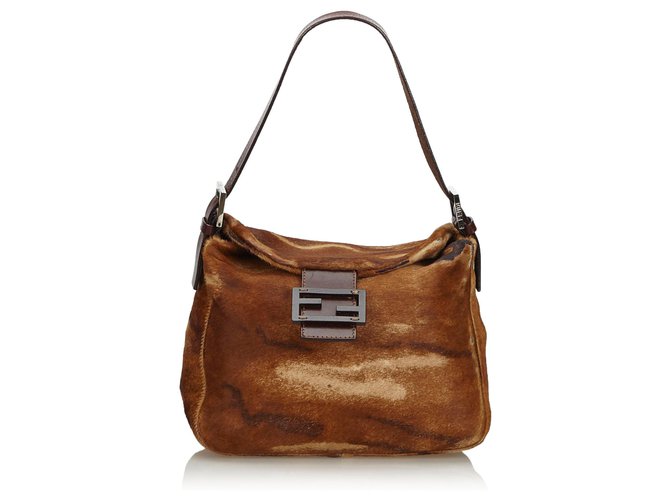 Fendi Brown Pony Hair Shoulder Bag Light brown Dark brown Leather  ref.137176