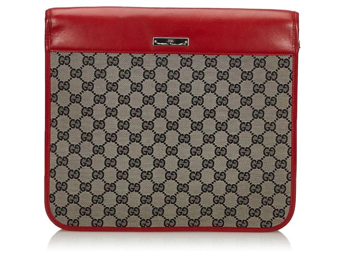 Gucci Brown GG Canvas Clutch Bag Red Beige Leather Cloth Cloth  ref.137178