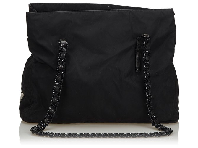 La bolsa de asas de cadena de nylon negro de Prada Paño  ref.137183