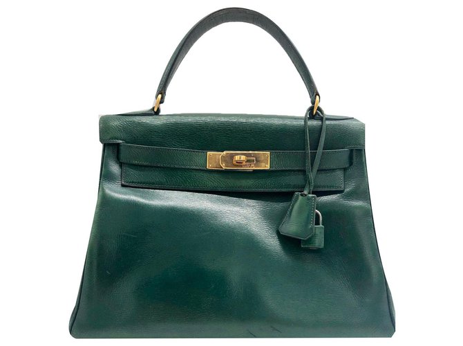 Hermès Muito rara caixa de sapina verde Hermes Kelly 28 bolsa de couro cm  ref.137190