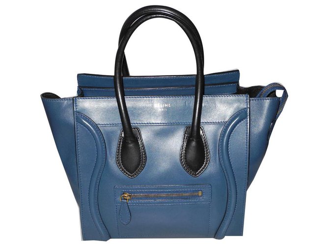 Céline Tasche Luggage Micro blau und schwarz super Lammfell  ref.137214