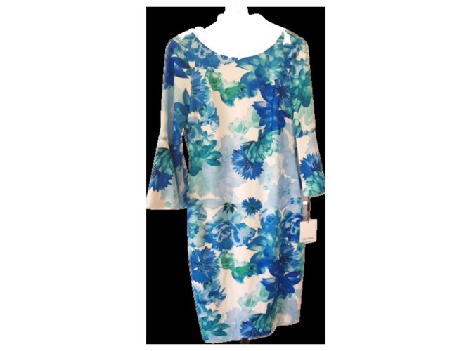 Calvin Klein blue flowers print chic dress Polyester  ref.137219