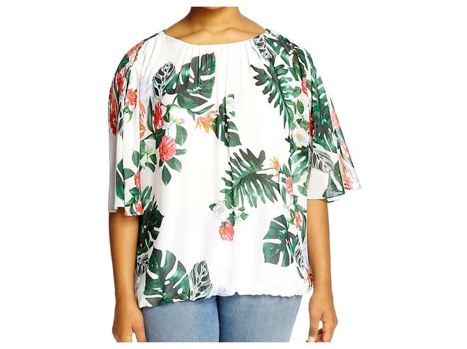 Tropical Print blouse Vince Camuto US 1X  - UK 20 Light green Polyester  ref.137222