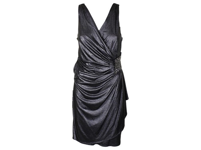 Gorgeous Calvin Klein faux drape cocktail dress US 12 - UK 16 Dark grey  Polyester  - Joli Closet