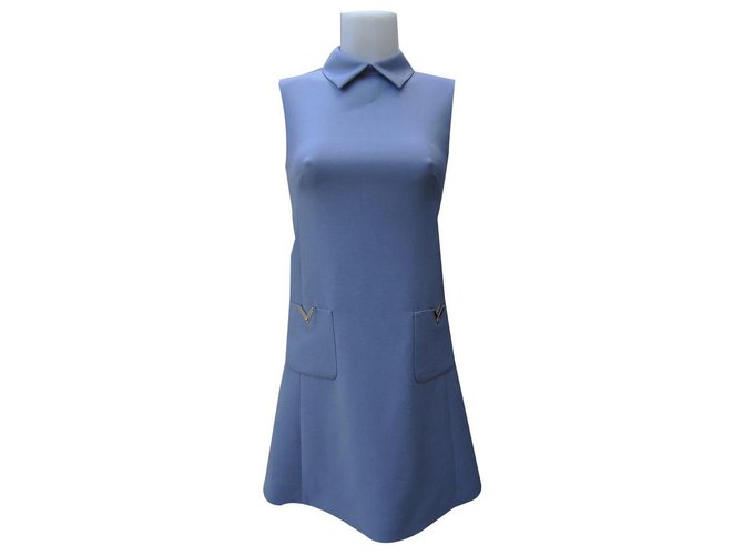 Valentino Dresses Blue Silk Wool  ref.137228