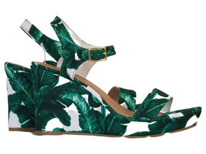 Autre Marque Tropical Wedge sandals  Banana leaf UK 6 Green Cloth  ref.137232