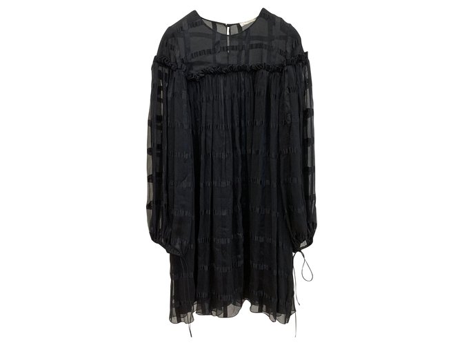 Chloé Vestido de gasa de seda negro  ref.137243
