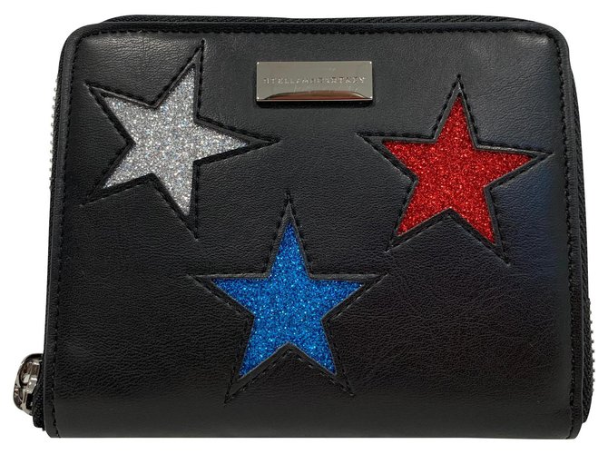 Stella Mc Cartney Stella Star glittered wallet Black Synthetic  ref.137244
