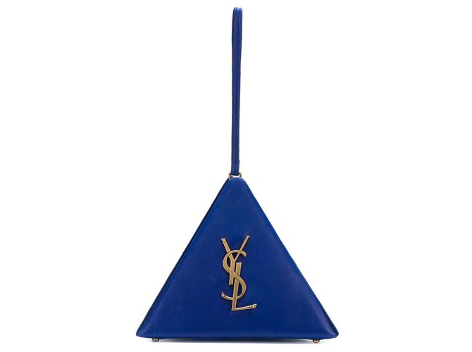 Saco triangular SAINT LAURENT Monogram Azul Couro  ref.137249