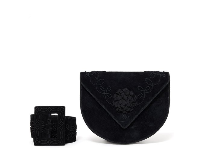 Christian Dior BAG AND BELT BLACK SUEDE Daim Noir  ref.137251