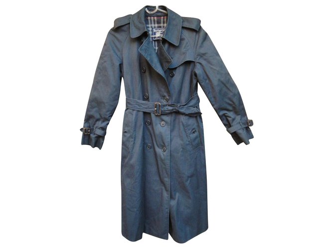 Vintage Burberry Trench Color Blu Navy Cotone Poliestere  ref.137259