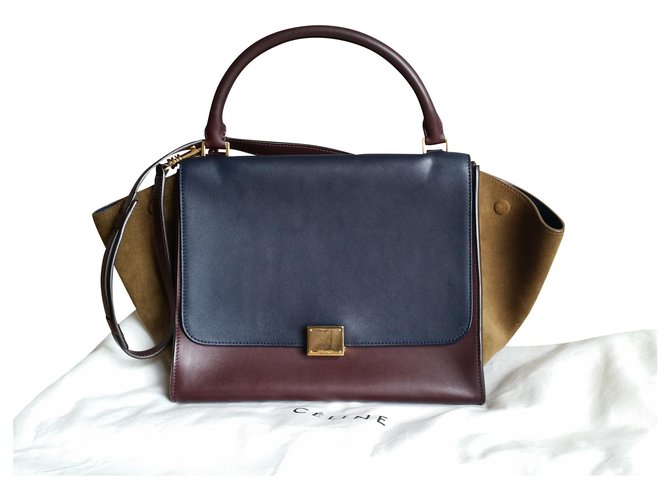 Trapèze Céline Celine Medium Trapeztasche Bordeaux Senf Marineblau Leder  ref.137267