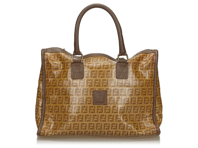Fendi Brown Zucchino Coated Canvas Handbag Leather Cloth Cloth  ref.137281