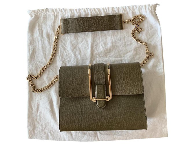 Chloé bag in new khaki grained leather with gold shoulder strap  ref.137325