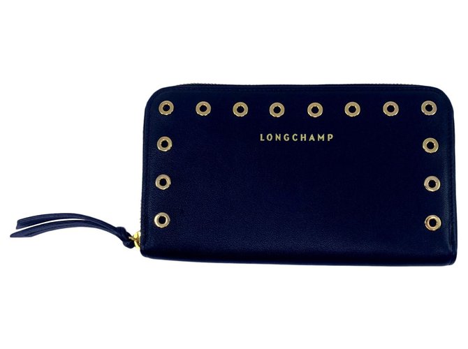 Wallet Longchamp details eyelets Black Leather  ref.137343