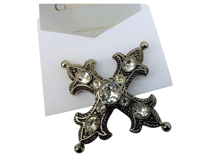 Christian Dior Costura Bizantina Grande Cruz Prata Metal  ref.137348