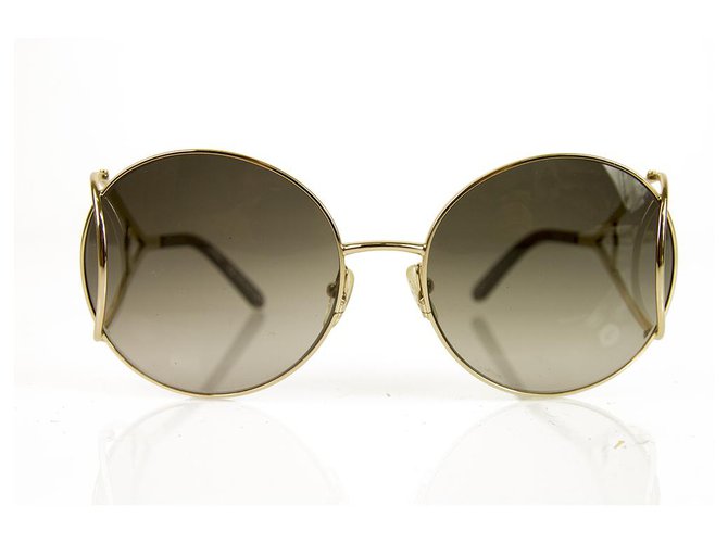 Chloé Chloe CE124S 736 Gafas de sol en metal dorado degradado con marco redondo. Castaño  ref.137364