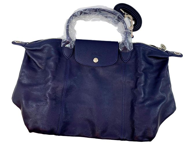 Bolsa de mão Longchamp Pliage em couro azul marinho
