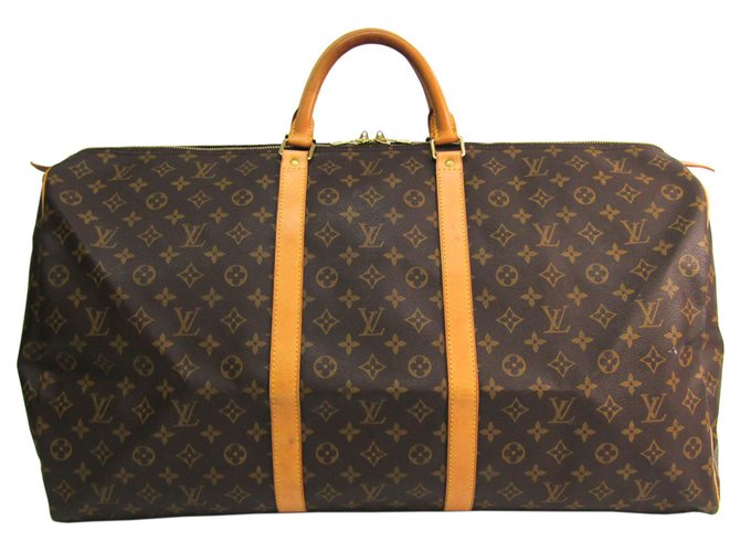 Louis Vuitton Brown Monogram Keepall 60 Leather Cloth  ref.137429