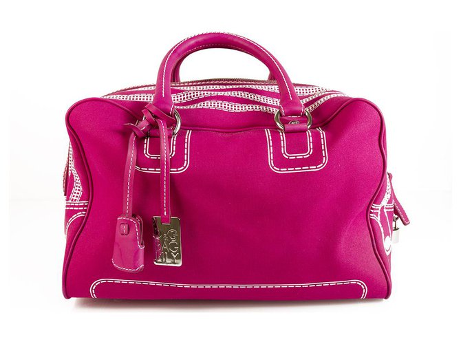 Dolce & Gabbana D&G Large Lily Ghost Fuchsia Fabric Canvas Bag Handbag 5  zip printed Fuschia Cotton ref.137445 - Joli Closet