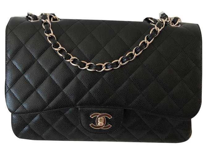 Classique Chanel Jumbo Cuir Noir  ref.137559