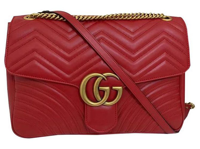 GUCCI Marmont Handtasche neue Größe Rot Leder  ref.137563