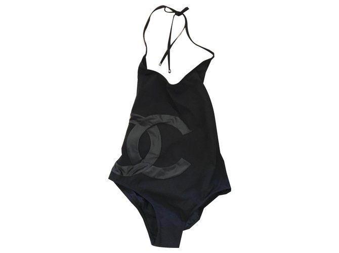 CHANEL Coco Beach Black CC Logo One-Piece Swimsuit Size 34 Polyamide  ref.137596