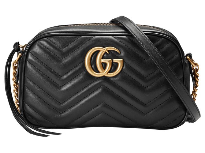GUCCI GG Marmont Quilted Small Shoulder Bag Black Leather  ref.137606