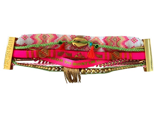 Pink new hipanema bracelet, green and golden, Golden clasp Pearl  ref.137627