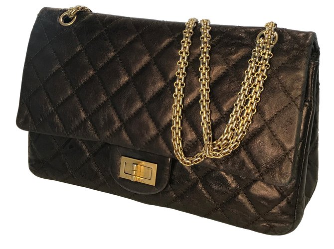 Chanel 2.55 Reissue 227 Shoulder Flap Bag Metallic Dark brown Leather  ref.137628 - Joli Closet