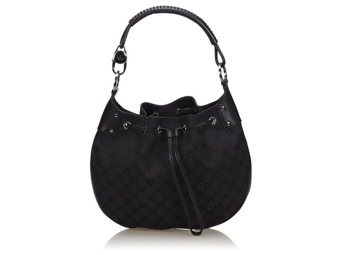 Gucci Black GG Canvas Hobo Bag Leather Cloth Cloth  ref.137714