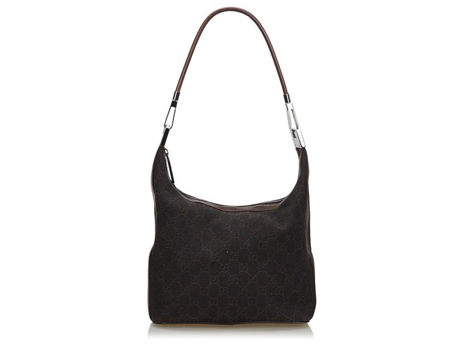 Gucci Brown GG Canvas Shoulder Bag Dark brown Leather Cloth Cloth  ref.137715