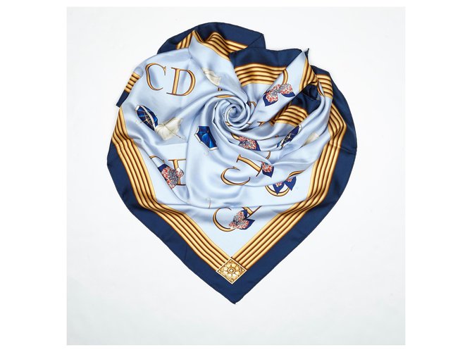 Foulard en soie imprimée bleu Dior Tissu Multicolore Bleu Marine  ref.137731