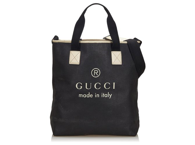Grand sac cabas avec logo en toile enduite noir noir Gucci Nylon Tissu  ref.137734